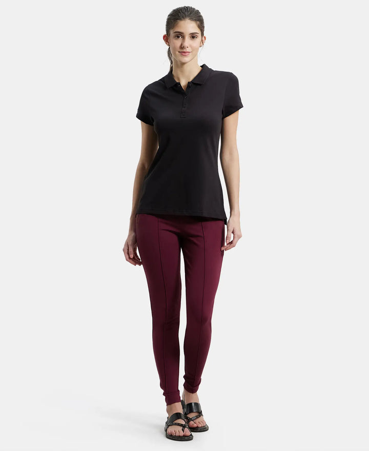 Super Combed Cotton Elastane Stretch Pique Fabric Regular Fit Printed Half Sleeve Polo T-Shirt - Black-4