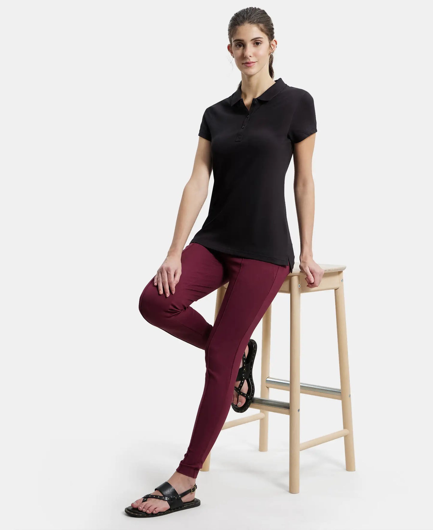 Super Combed Cotton Viscose Elastane Stretch Regular Fit Solid Round Neck Three Quarter Sleeve T-Shirt - Amaranth Purple Snow Melange main image 1