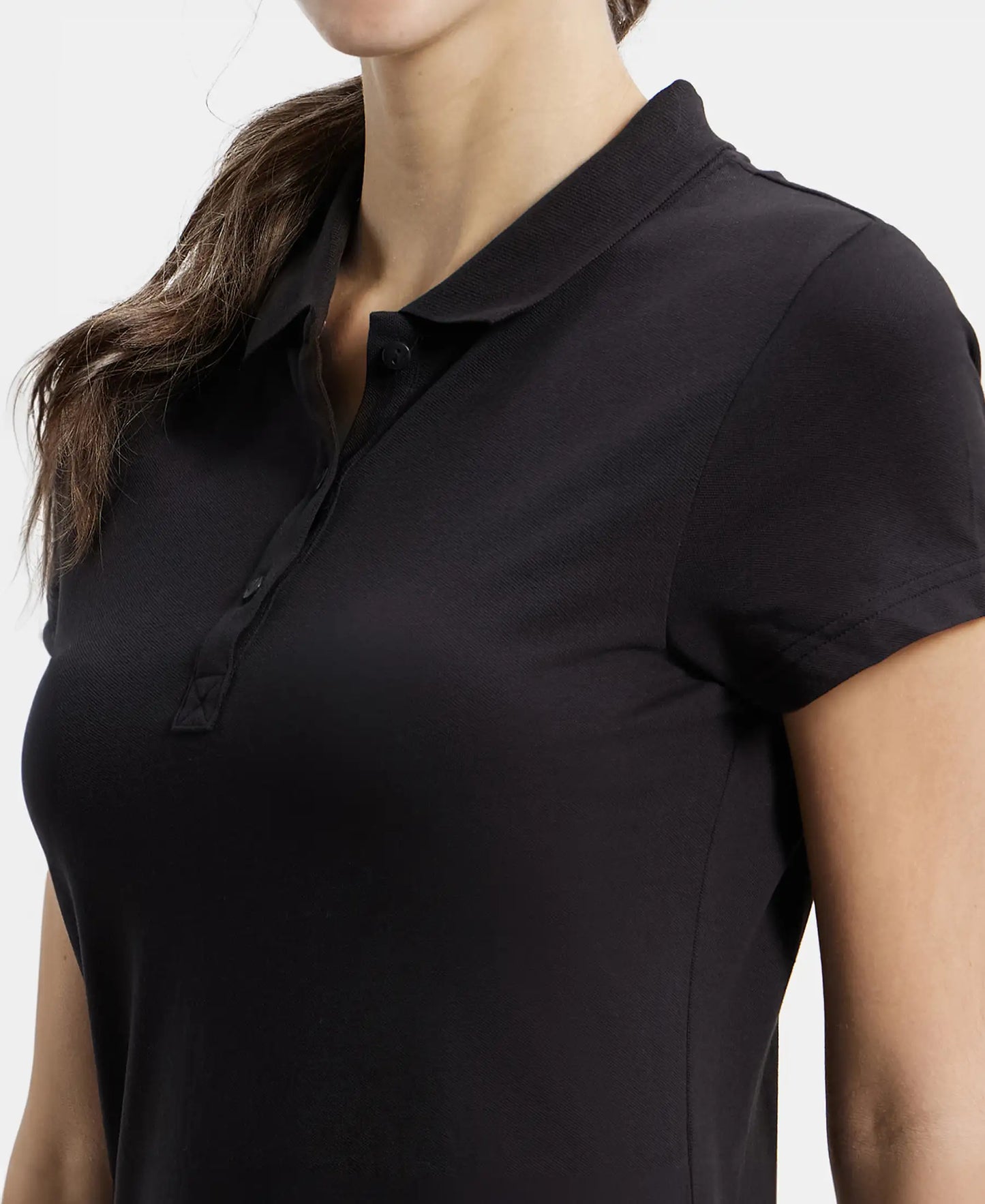 Super Combed Cotton Elastane Stretch Pique Fabric Regular Fit Printed Half Sleeve Polo T-Shirt - Black-7