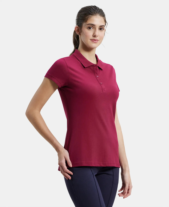 Super Combed Cotton Elastane Stretch Pique Fabric Regular Fit Printed Half Sleeve Polo T-Shirt - Red Plum-2