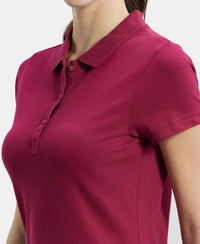 Super Combed Cotton Elastane Stretch Pique Fabric Regular Fit Printed Half Sleeve Polo T-Shirt - Red Plum-6