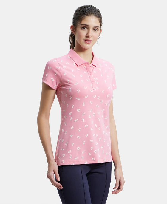 Super Combed Cotton Elastane Stretch Pique Fabric Regular Fit Printed Half Sleeve Polo T-Shirt - Plumeria-2