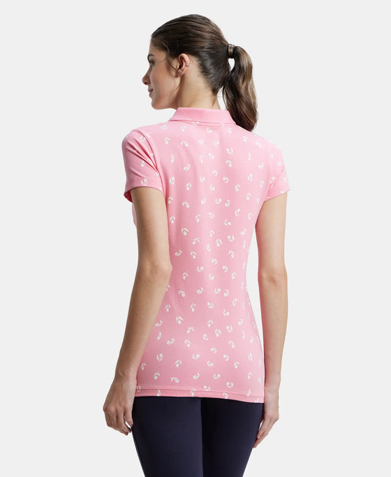 Super Combed Cotton Elastane Stretch Pique Fabric Regular Fit Printed Half Sleeve Polo T-Shirt - Plumeria-3