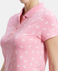 Super Combed Cotton Elastane Stretch Pique Fabric Regular Fit Printed Half Sleeve Polo T-Shirt - Plumeria-7