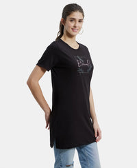 Super Combed Cotton Relaxed Fit Graphic Printed Half Sleeve Long Length T-Shirt - Black Assorted Prints-2