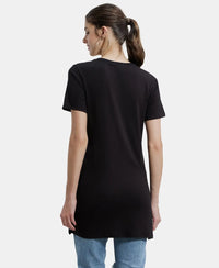 Super Combed Cotton Relaxed Fit Graphic Printed Half Sleeve Long Length T-Shirt - Black Assorted Prints-3