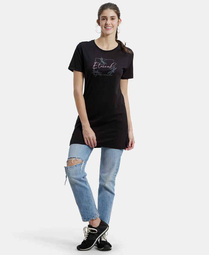 Super Combed Cotton Relaxed Fit Graphic Printed Half Sleeve Long Length T-Shirt - Black Assorted Prints-4