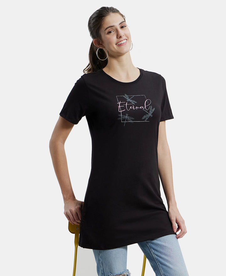 Super Combed Cotton Relaxed Fit Graphic Printed Half Sleeve Long Length T-Shirt - Black Assorted Prints-5