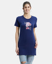 Super Combed Cotton Relaxed Fit Graphic Printed Half Sleeve Long Length T-Shirt - Imperial Blue Assorted Prints-1