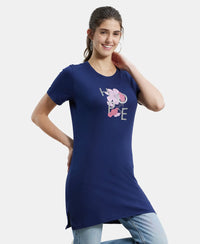 Super Combed Cotton Relaxed Fit Graphic Printed Half Sleeve Long Length T-Shirt - Imperial Blue Assorted Prints-5