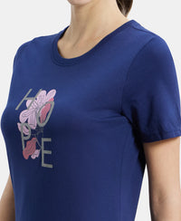 Super Combed Cotton Relaxed Fit Graphic Printed Half Sleeve Long Length T-Shirt - Imperial Blue Assorted Prints-7
