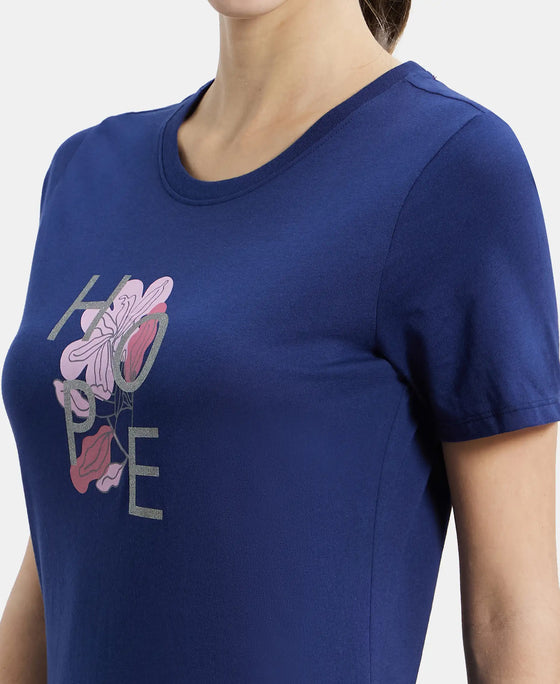 Super Combed Cotton Relaxed Fit Graphic Printed Half Sleeve Long Length T-Shirt - Imperial Blue Assorted Prints-7