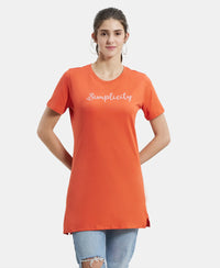 Super Combed Cotton Relaxed Fit Graphic Printed Half Sleeve Long Length T-Shirt - Orange Rust Assorted Prints-1