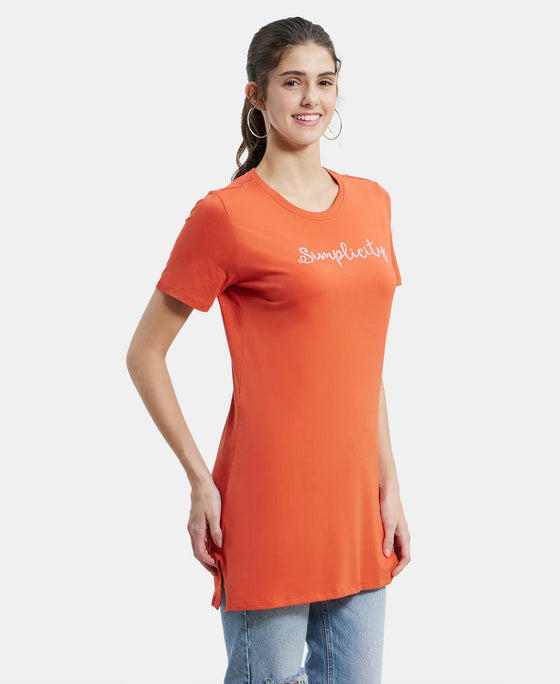 Super Combed Cotton Relaxed Fit Graphic Printed Half Sleeve Long Length T-Shirt - Orange Rust Assorted Prints-2