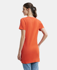 Super Combed Cotton Relaxed Fit Graphic Printed Half Sleeve Long Length T-Shirt - Orange Rust Assorted Prints-3