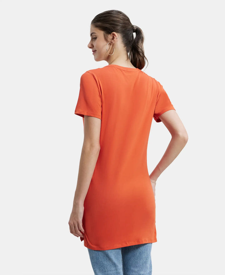 Super Combed Cotton Relaxed Fit Graphic Printed Half Sleeve Long Length T-Shirt - Orange Rust Assorted Prints-3