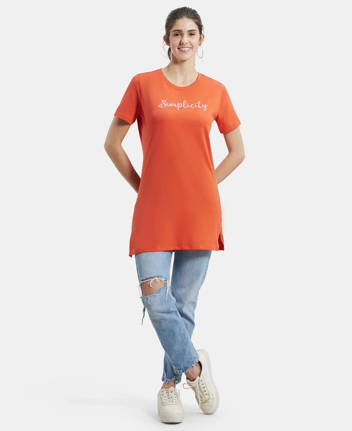 Super Combed Cotton Relaxed Fit Graphic Printed Half Sleeve Long Length T-Shirt - Orange Rust Assorted Prints-4
