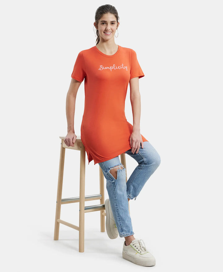 Super Combed Cotton Relaxed Fit Graphic Printed Half Sleeve Long Length T-Shirt - Orange Rust Assorted Prints-6