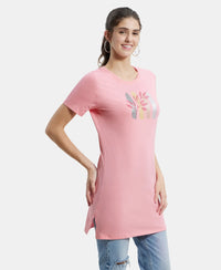 Super Combed Cotton Relaxed Fit Graphic Printed Half Sleeve Long Length T-Shirt - Plumeria-2
