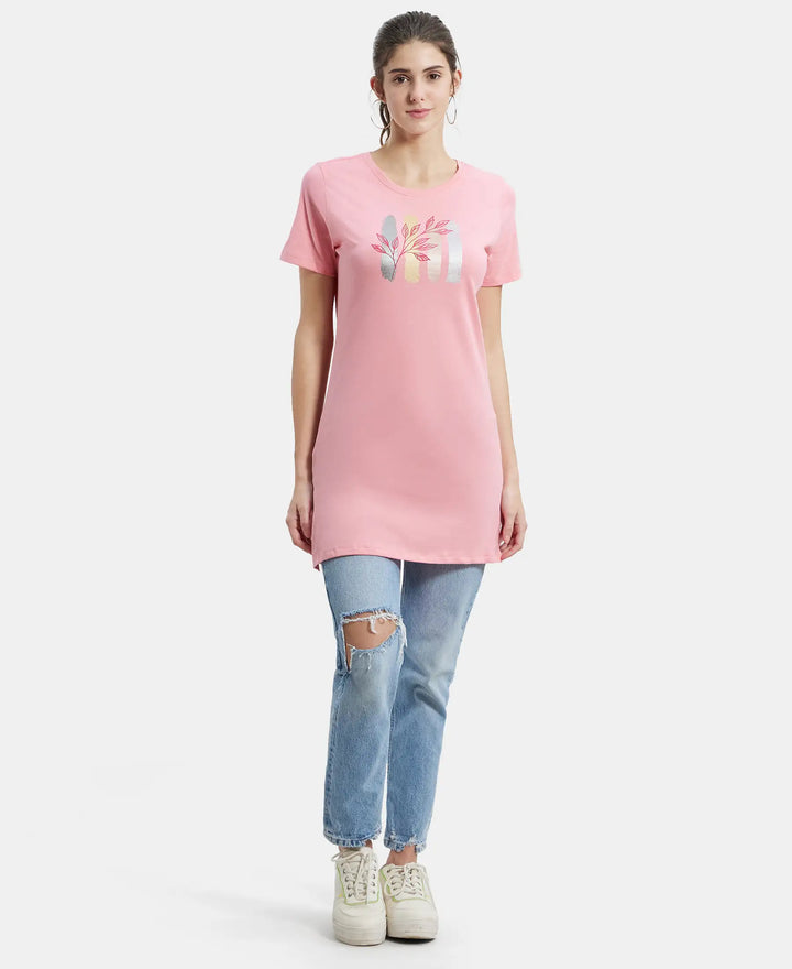 Super Combed Cotton Relaxed Fit Graphic Printed Half Sleeve Long Length T-Shirt - Plumeria-4