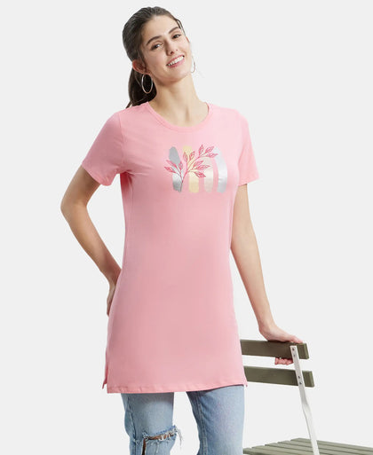 Super Combed Cotton Relaxed Fit Graphic Printed Half Sleeve Long Length T-Shirt - Plumeria-5