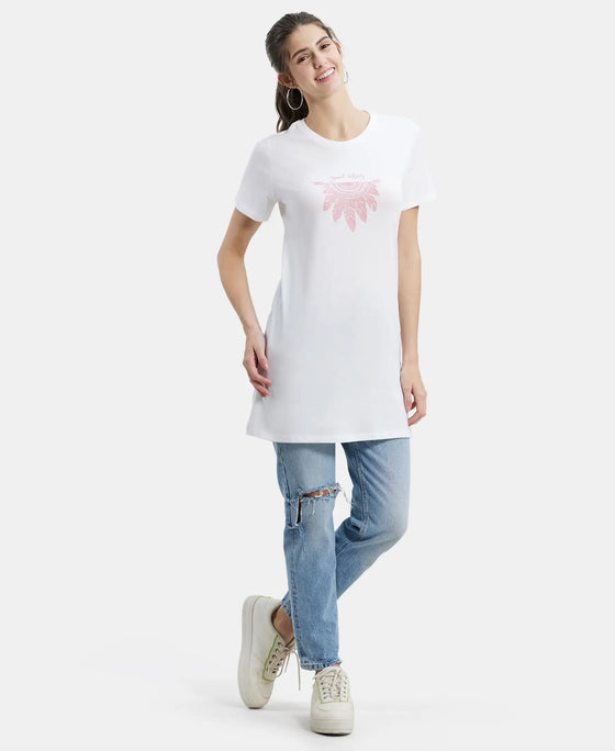 Super Combed Cotton Relaxed Fit Graphic Printed Half Sleeve Long Length T-Shirt - White Assorted Prints-4