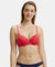 Under-Wired Padded Super Combed Cotton Elastane Medium Coverage Printed T-Shirt Bra with Detachable Straps - Hibiscus-1