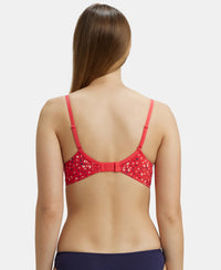 Under-Wired Padded Super Combed Cotton Elastane Medium Coverage Printed T-Shirt Bra with Detachable Straps - Hibiscus-3