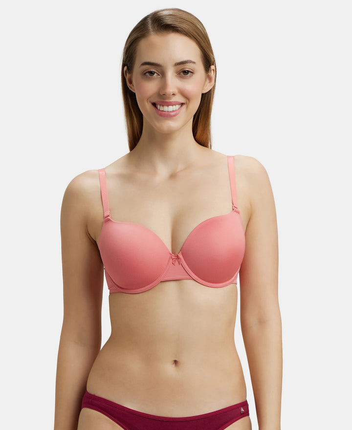 Under-Wired Padded Micro Touch Nylon Elastane Medium Coverage T-Shirt Bra with Detachable Straps - Tea Rose-1