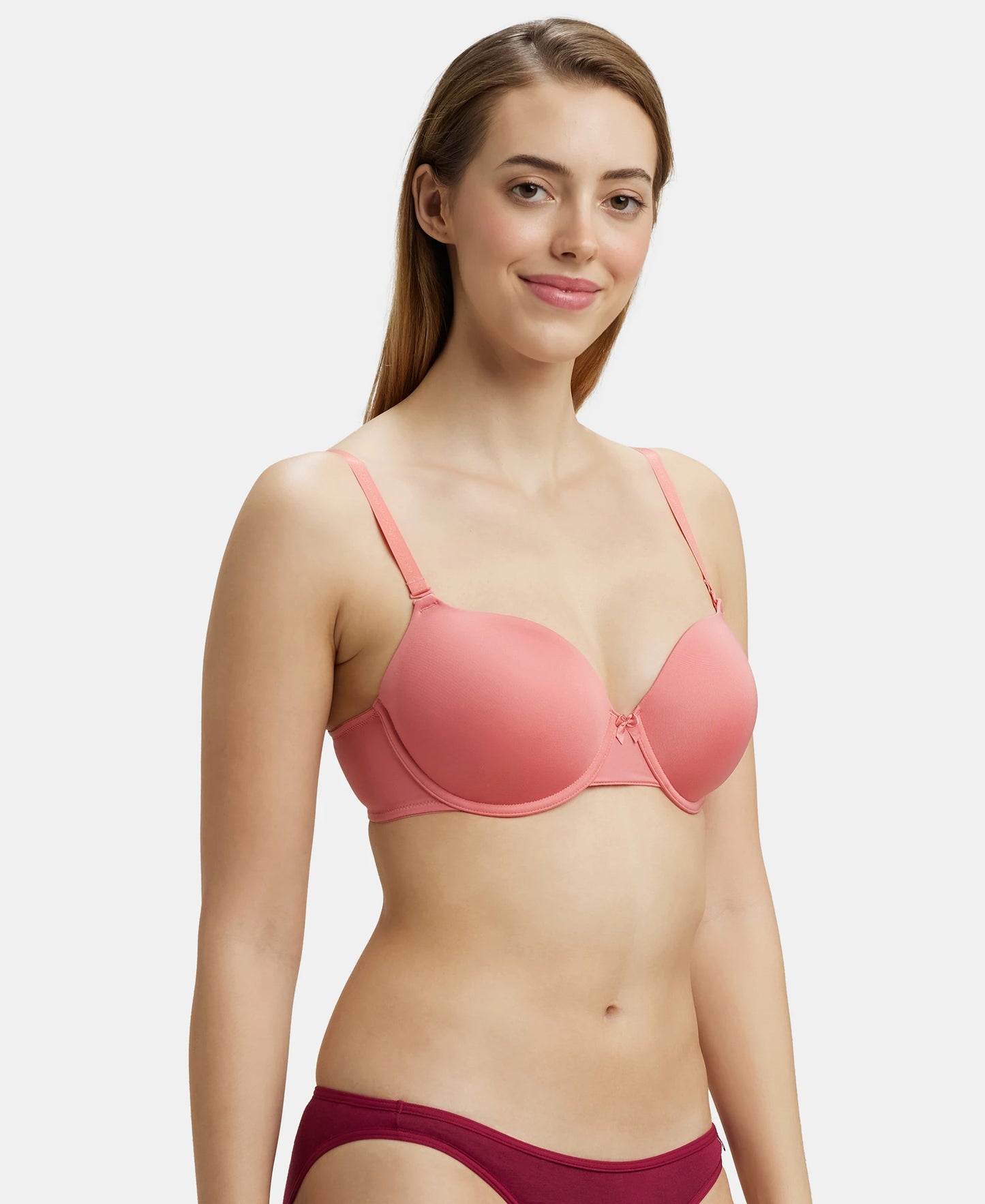 Under-Wired Padded Micro Touch Nylon Elastane Medium Coverage T-Shirt Bra with Detachable Straps - Tea Rose-2