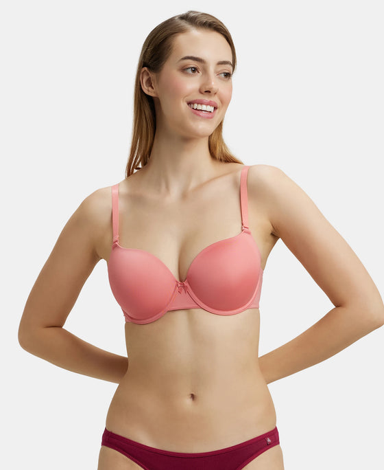Under-Wired Padded Micro Touch Nylon Elastane Medium Coverage T-Shirt Bra with Detachable Straps - Tea Rose-5
