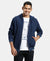 Super Combed Cotton French Terry Hoodie Jacket with Ribbed Cuffs - Navy-1