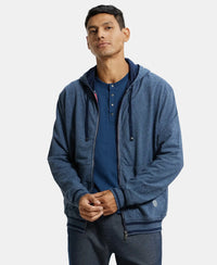 Super Combed Cotton French Terry Hoodie Jacket with Ribbed Cuffs - Navy Grindle-1