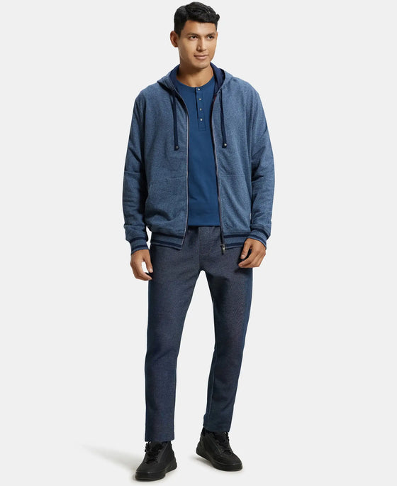 Super Combed Cotton French Terry Hoodie Jacket with Ribbed Cuffs - Navy Grindle-4