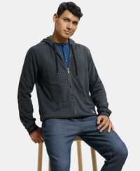 Super Combed Cotton French Terry Hoodie Jacket with Ribbed Cuffs - True Black Melange-5