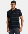 Super Combed Cotton Rich Striped Half Sleeve Polo T-Shirt - Black & Stellar-1