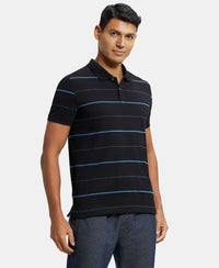 Super Combed Cotton Rich Striped Half Sleeve Polo T-Shirt - Black & Stellar-2