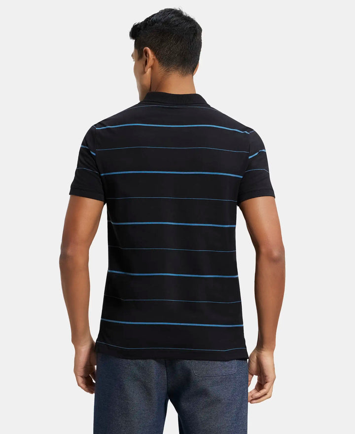 Super Combed Cotton Rich Striped Half Sleeve Polo T-Shirt - Black & Stellar-3