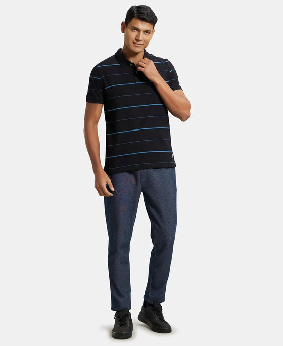 Super Combed Cotton Rich Striped Half Sleeve Polo T-Shirt - Black & Stellar-4