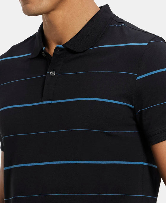 Super Combed Cotton Rich Striped Half Sleeve Polo T-Shirt - Black & Stellar-6