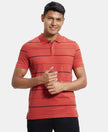Super Combed Cotton Rich Striped Half Sleeve Polo T-Shirt - Cinnabar/Navy-1