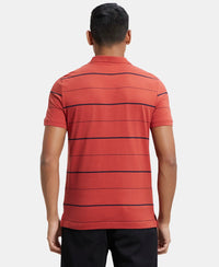 Super Combed Cotton Rich Striped Half Sleeve Polo T-Shirt - Cinnabar/Navy-3