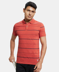 Super Combed Cotton Rich Striped Half Sleeve Polo T-Shirt - Cinnabar/Navy-5