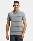 Super Combed Cotton Rich Striped Half Sleeve Polo T-Shirt - Mid grey melange & Night Sky ground-1