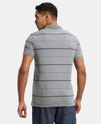 Super Combed Cotton Rich Striped Half Sleeve Polo T-Shirt - Mid grey melange & Night Sky ground-3