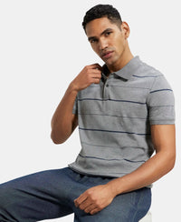 Super Combed Cotton Rich Striped Half Sleeve Polo T-Shirt - Mid grey melange & Night Sky ground-5