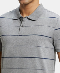 Super Combed Cotton Rich Striped Half Sleeve Polo T-Shirt - Mid grey melange & Night Sky ground-6