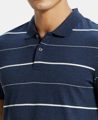 Super Combed Cotton Rich Striped Half Sleeve Polo T-Shirt - Night Sky ground & Ecru-6