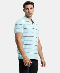 Super Combed Cotton Rich Striped Half Sleeve Polo T-Shirt - Sea Angel - Navy-2