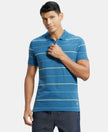 Super Combed Cotton Rich Striped Half Sleeve Polo T-Shirt - Stellar/Corn Silk-1